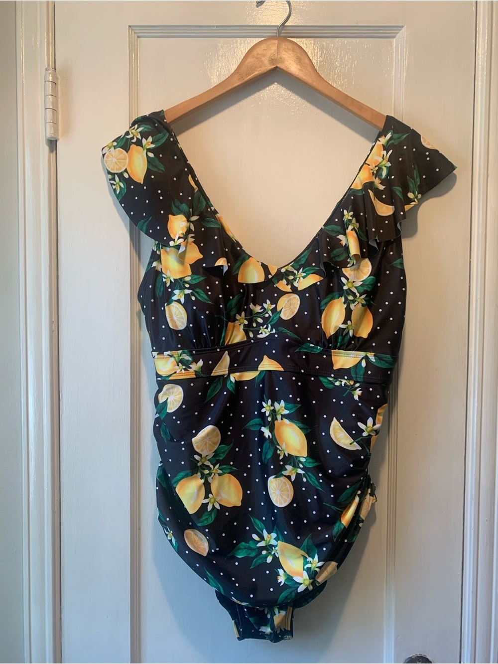 Daci Ruffled Vintage Retro Style Lemon Print Tummy Control Swimsuit Plus Size 16 - Picture 4 of 13
